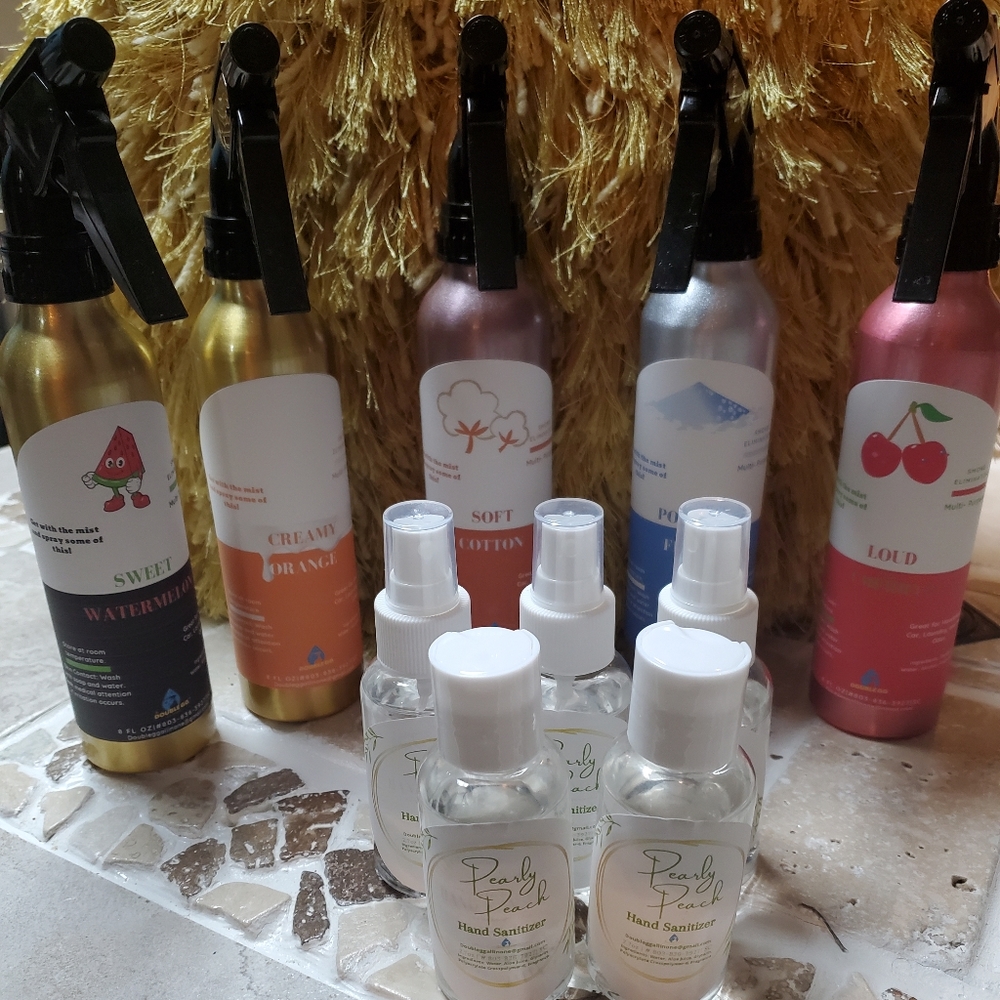 Air freshner spray and Peach scented Aloe Infused Hand sanitizer